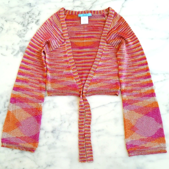NWOT. Marciano Rayon and Metallic Multicolor/Pattern Cropped Openfront Sweater. - Picture 3 of 4